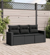 3-tlg. Garten-Sofagarnitur mit Kissen Schwarz Poly Rattan