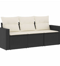 3-tlg. Garten-Sofagarnitur mit Kissen Schwarz Poly Rattan