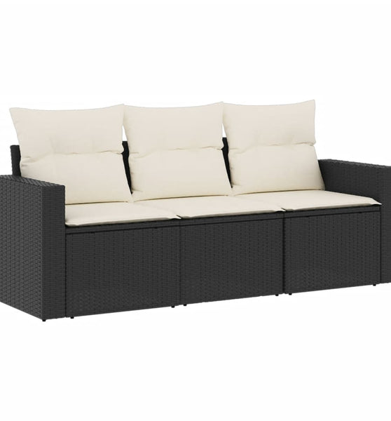 3-tlg. Garten-Sofagarnitur mit Kissen Schwarz Poly Rattan