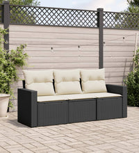 3-tlg. Garten-Sofagarnitur mit Kissen Schwarz Poly Rattan