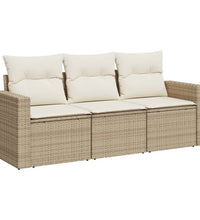 3-tlg. Garten-Sofagarnitur mit Kissen Beige Poly Rattan