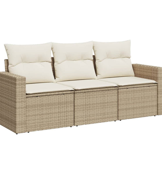 3-tlg. Garten-Sofagarnitur mit Kissen Beige Poly Rattan