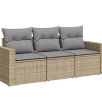 3-tlg. Garten-Sofagarnitur mit Kissen Beige Poly Rattan