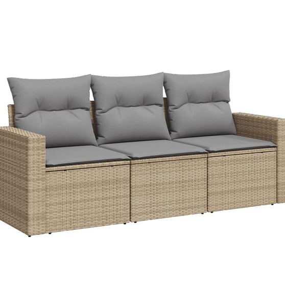 3-tlg. Garten-Sofagarnitur mit Kissen Beige Poly Rattan