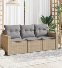 3-tlg. Garten-Sofagarnitur mit Kissen Beige Poly Rattan