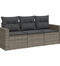 3-tlg. Garten-Sofagarnitur mit Kissen Grau Poly Rattan