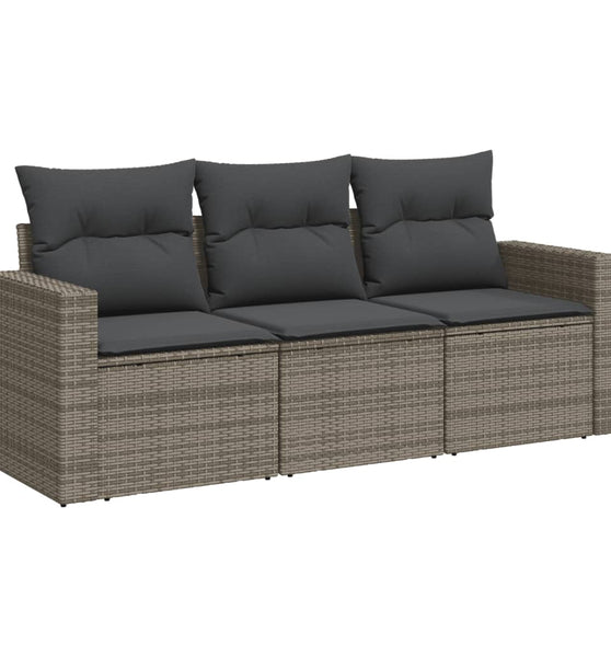 3-tlg. Garten-Sofagarnitur mit Kissen Grau Poly Rattan