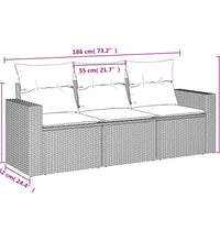 3-tlg. Garten-Sofagarnitur mit Kissen Grau Poly Rattan