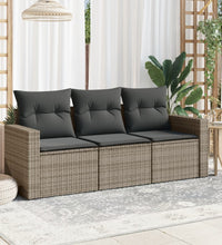 3-tlg. Garten-Sofagarnitur mit Kissen Grau Poly Rattan