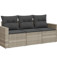 3-tlg. Garten-Sofagarnitur mit Kissen Hellgrau Poly Rattan