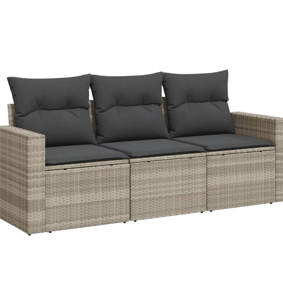 3-tlg. Garten-Sofagarnitur mit Kissen Hellgrau Poly Rattan