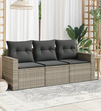 3-tlg. Garten-Sofagarnitur mit Kissen Hellgrau Poly Rattan