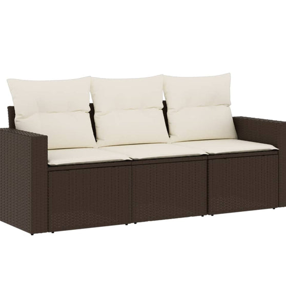 3-tlg. Garten-Sofagarnitur mit Kissen Braun Poly Rattan