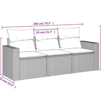 3-tlg. Garten-Sofagarnitur mit Kissen Braun Poly Rattan