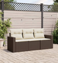 3-tlg. Garten-Sofagarnitur mit Kissen Braun Poly Rattan