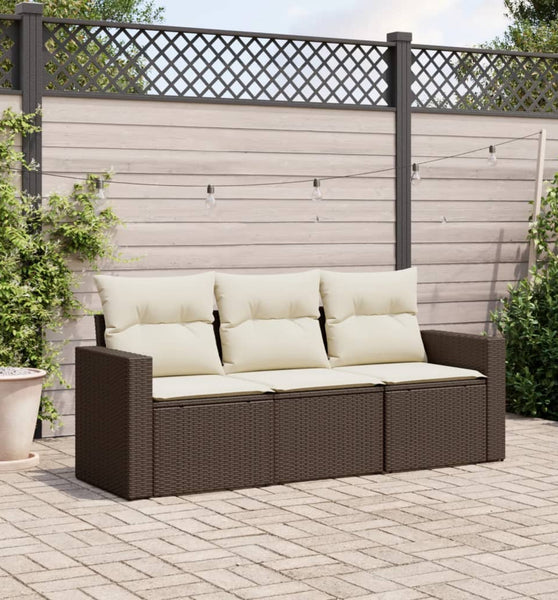 3-tlg. Garten-Sofagarnitur mit Kissen Braun Poly Rattan