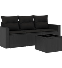 4-tlg. Garten-Sofagarnitur mit Kissen Schwarz Poly Rattan