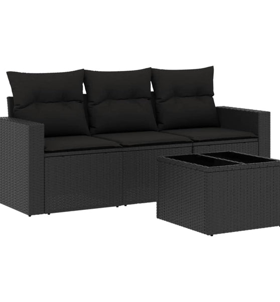 4-tlg. Garten-Sofagarnitur mit Kissen Schwarz Poly Rattan