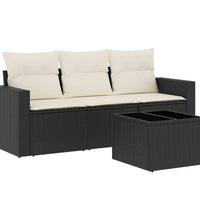 4-tlg. Garten-Sofagarnitur mit Kissen Schwarz Poly Rattan