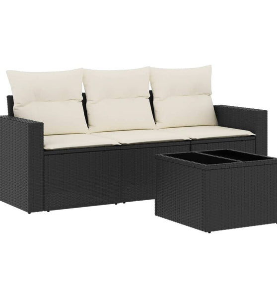 4-tlg. Garten-Sofagarnitur mit Kissen Schwarz Poly Rattan