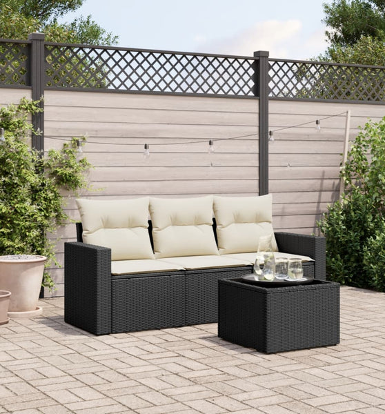 4-tlg. Garten-Sofagarnitur mit Kissen Schwarz Poly Rattan