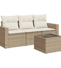 4-tlg. Garten-Sofagarnitur mit Kissen Beige Poly Rattan