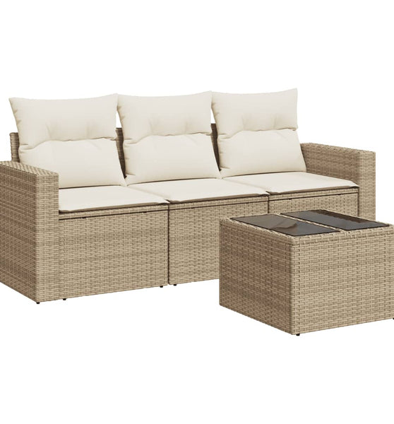 4-tlg. Garten-Sofagarnitur mit Kissen Beige Poly Rattan