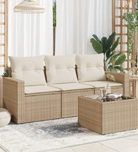 4-tlg. Garten-Sofagarnitur mit Kissen Beige Poly Rattan