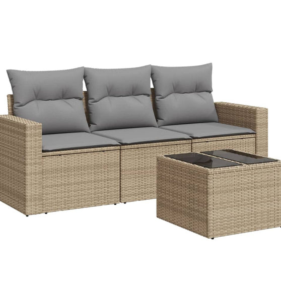 4-tlg. Garten-Sofagarnitur mit Kissen Beige Poly Rattan