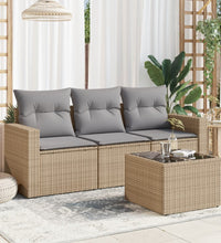 4-tlg. Garten-Sofagarnitur mit Kissen Beige Poly Rattan