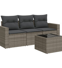 4-tlg. Garten-Sofagarnitur mit Kissen Grau Poly Rattan