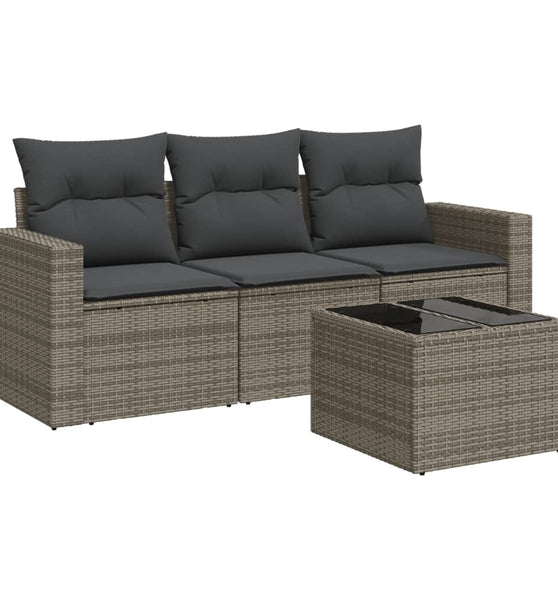 4-tlg. Garten-Sofagarnitur mit Kissen Grau Poly Rattan