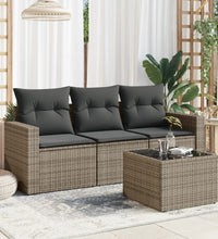 4-tlg. Garten-Sofagarnitur mit Kissen Grau Poly Rattan