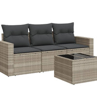 4-tlg. Garten-Sofagarnitur mit Kissen Hellgrau Poly Rattan