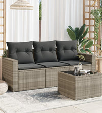 4-tlg. Garten-Sofagarnitur mit Kissen Hellgrau Poly Rattan