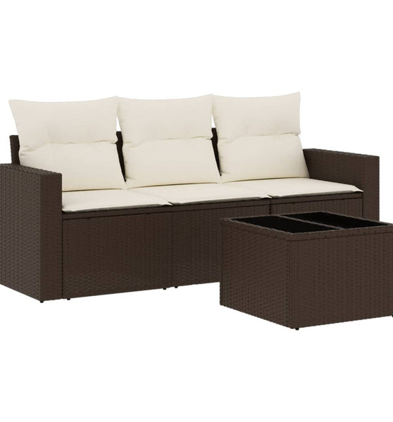 4-tlg. Garten-Sofagarnitur mit Kissen Braun Poly Rattan