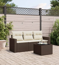 4-tlg. Garten-Sofagarnitur mit Kissen Braun Poly Rattan