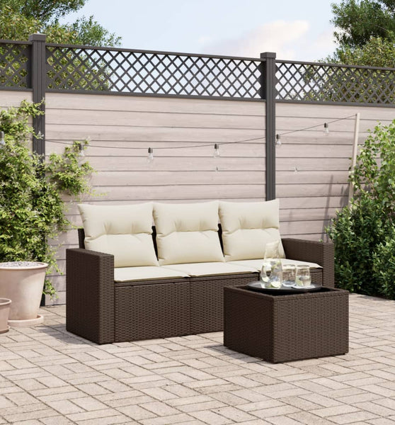 4-tlg. Garten-Sofagarnitur mit Kissen Braun Poly Rattan