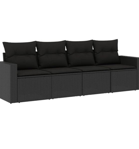 4-tlg. Garten-Sofagarnitur mit Kissen Schwarz Poly Rattan