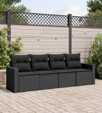 4-tlg. Garten-Sofagarnitur mit Kissen Schwarz Poly Rattan