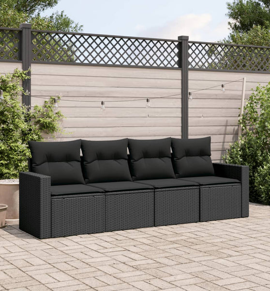 4-tlg. Garten-Sofagarnitur mit Kissen Schwarz Poly Rattan