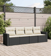 4-tlg. Garten-Sofagarnitur mit Kissen Schwarz Poly Rattan