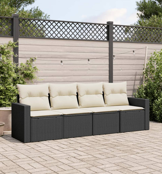 4-tlg. Garten-Sofagarnitur mit Kissen Schwarz Poly Rattan