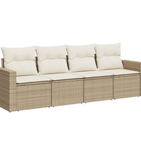 4-tlg. Garten-Sofagarnitur mit Kissen Beige Poly Rattan