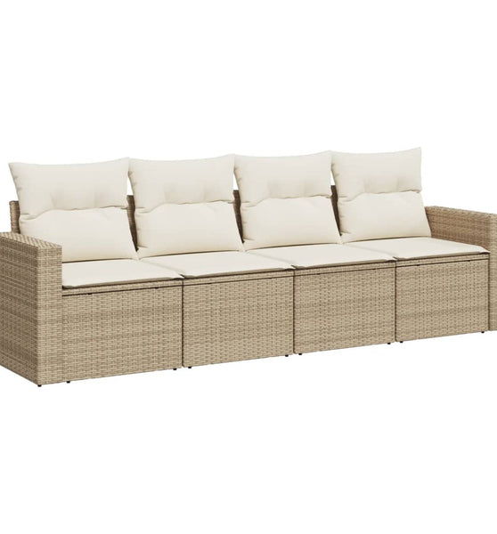 4-tlg. Garten-Sofagarnitur mit Kissen Beige Poly Rattan