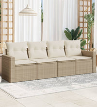 4-tlg. Garten-Sofagarnitur mit Kissen Beige Poly Rattan