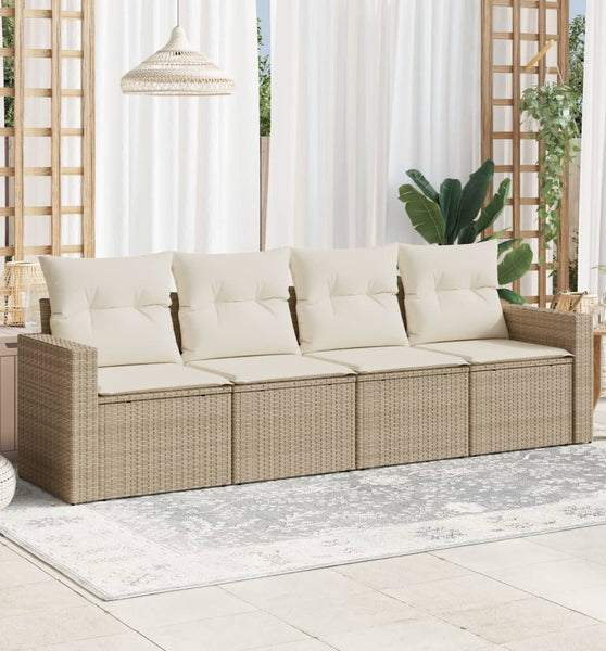 4-tlg. Garten-Sofagarnitur mit Kissen Beige Poly Rattan