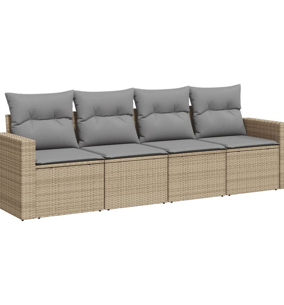 4-tlg. Garten-Sofagarnitur mit Kissen Beige Poly Rattan