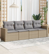 4-tlg. Garten-Sofagarnitur mit Kissen Beige Poly Rattan