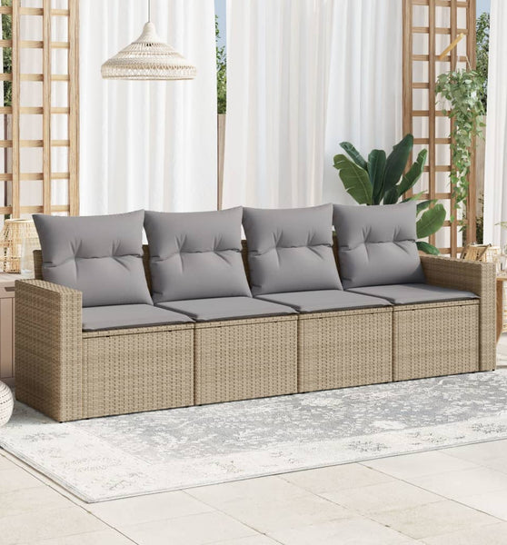 4-tlg. Garten-Sofagarnitur mit Kissen Beige Poly Rattan